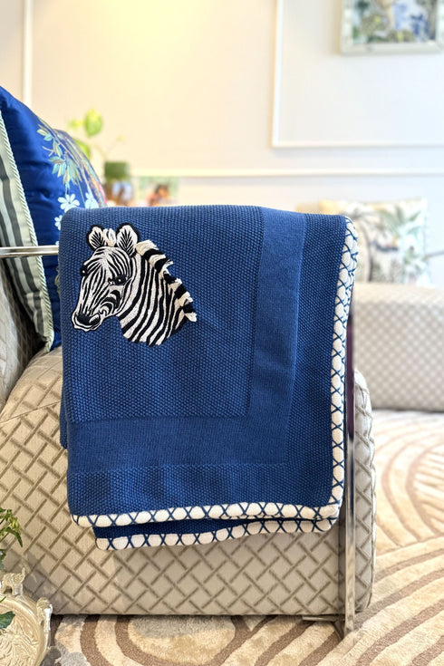 The Zebra Portrait | Embroidered Cotton Knit Blanket