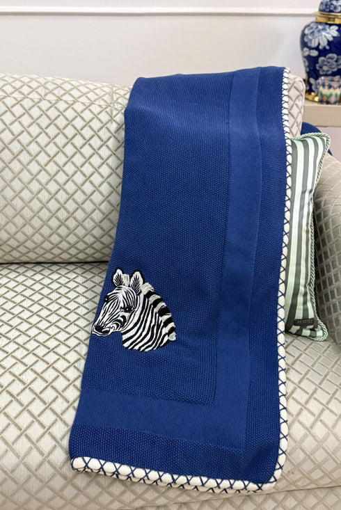 The Zebra Portrait | Embroidered Cotton Knit Blanket